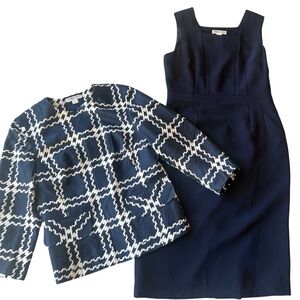Pendleton 2 Piece Suit Dress & Geometric Jacket Womens Size 4 Blue White Lined
